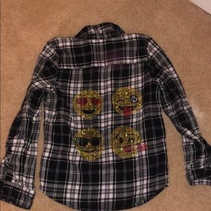 Flannel shirt heart glitter & smile rhinestones